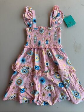 Posh Peanut Pink Sundress with Blue and Gold Eye Motif